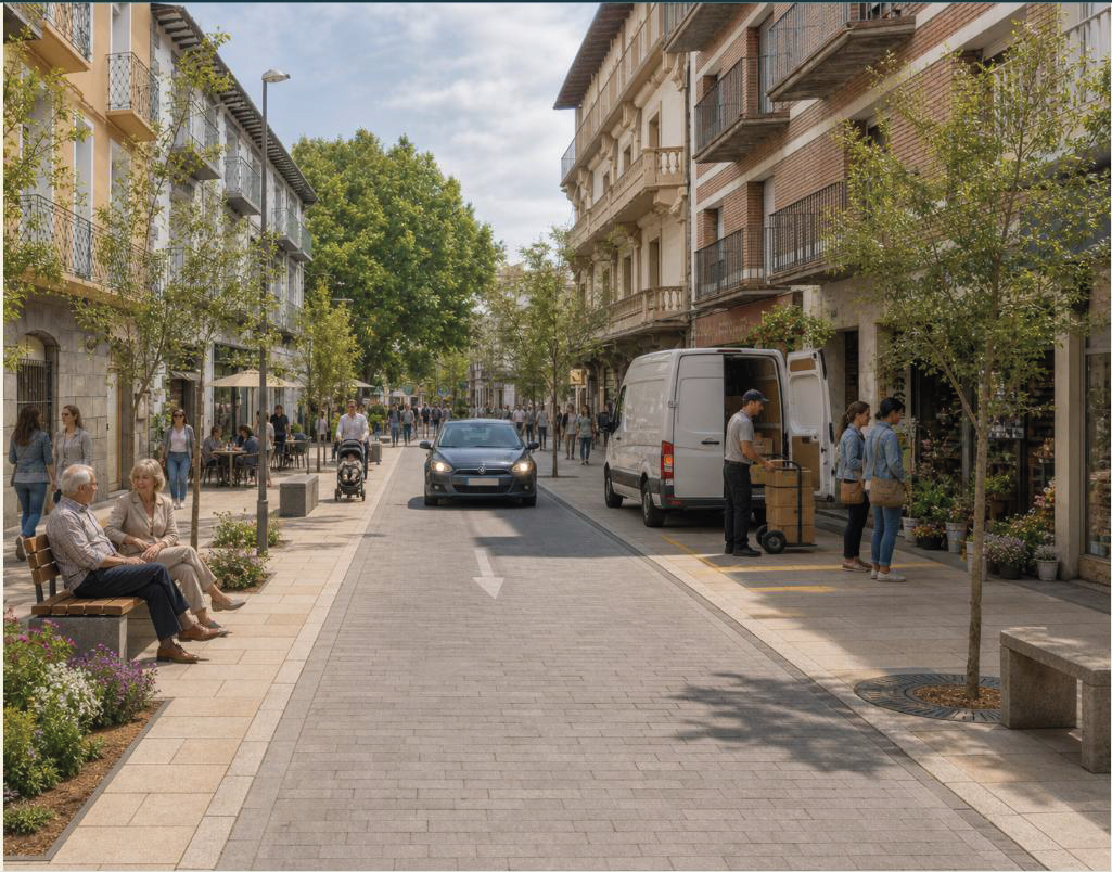 Calle comercial, carga y descarga